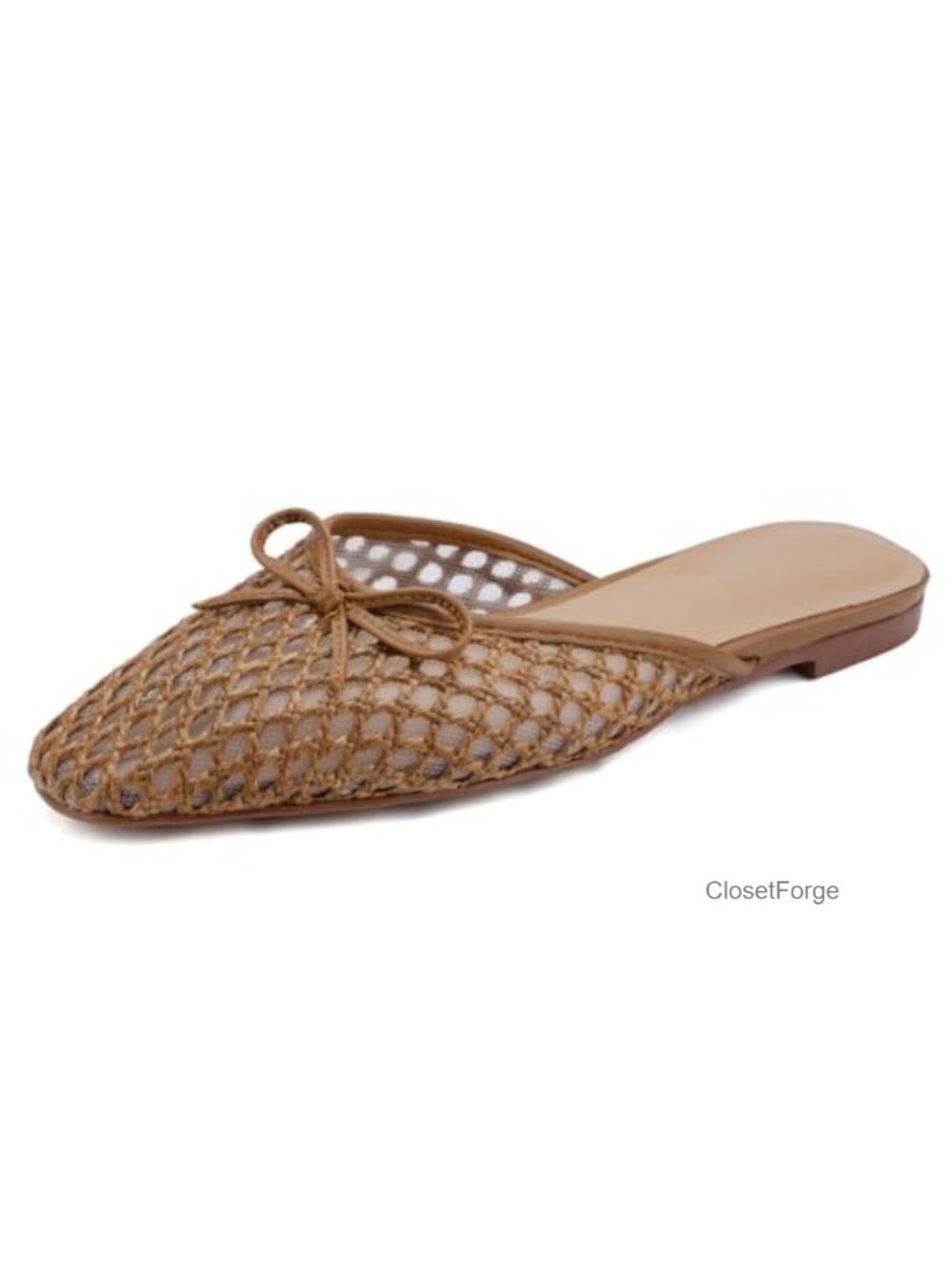 Women's Square Toe Slip-On Mules Breathable Mesh Bow Tie Flat Shoes